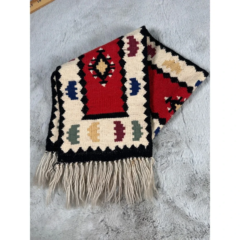 Table Runner  Southwestern Wool Kilim Geometric Fringe 39in